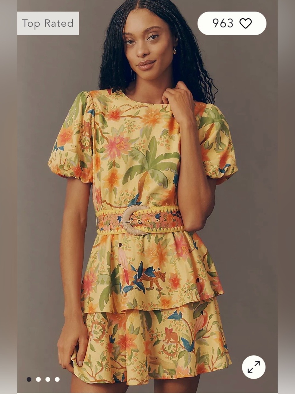 NWT Size M - Farm Rio x Anthropologie Belted Tiered Mini Dress